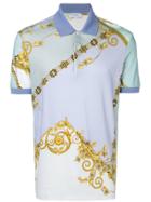 Versace Collection Gold Leaf Print Polo Shirt - Blue