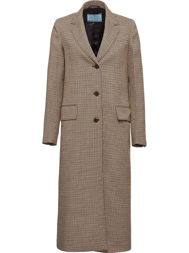 Prada Houndstooth Check Long Coat - Brown