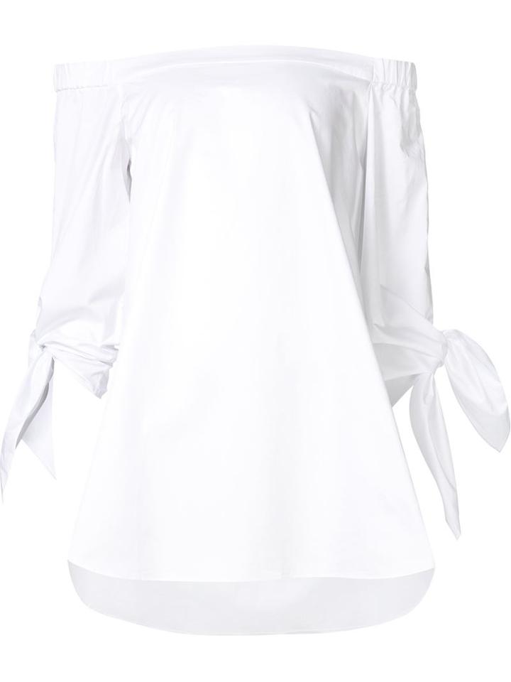 Tibi Off-shoulder Knot-sleeve Blouse, Women's, Size: 10, White, Cotton