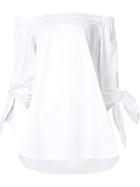 Tibi Off-shoulder Knot-sleeve Blouse, Women's, Size: 10, White, Cotton