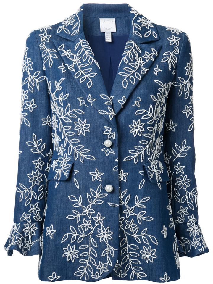 Huishan Zhang - Embroidered Denim Blazer - Women - Cotton - 10, Blue, Cotton