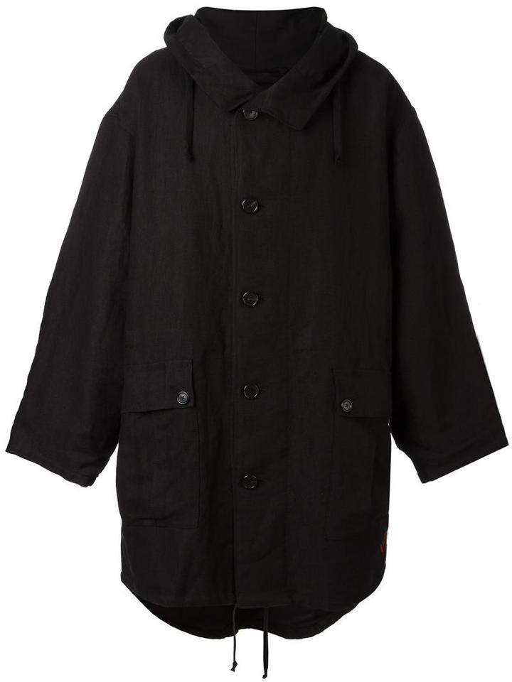 Ann Demeulemeester Blanche Hooded Oversized Coat, Adult Unisex, Size: Xxs, Black, Linen/flax/cotton