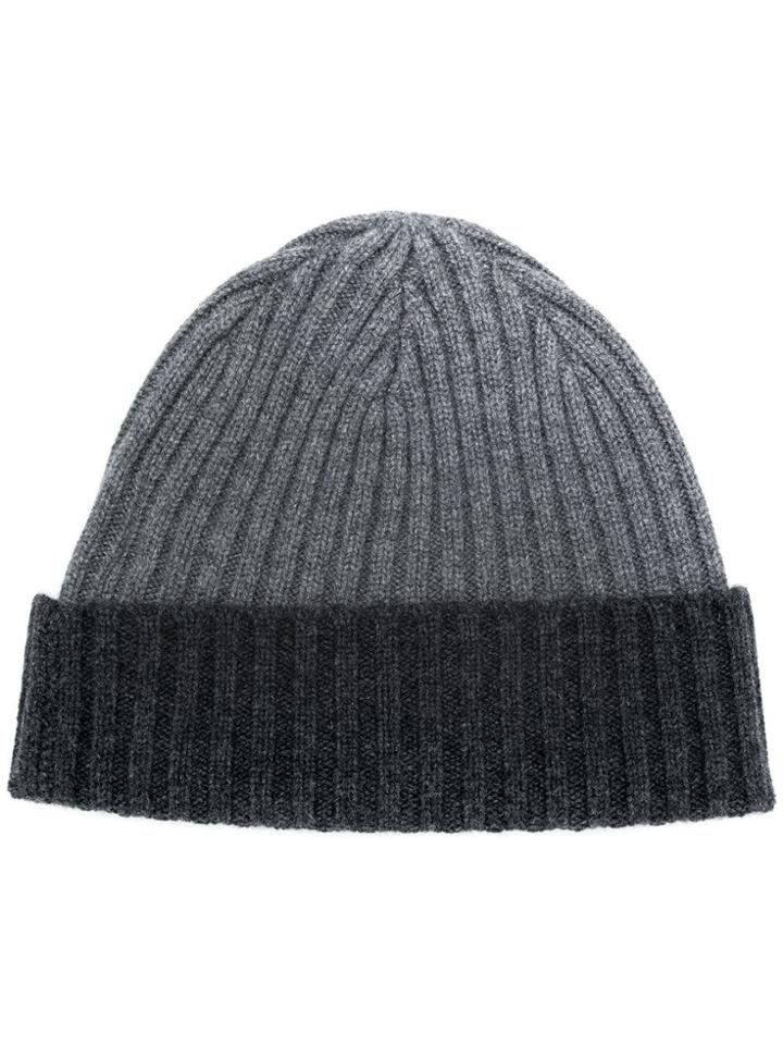 N.peal Ribbed Contrast Beanie Hat - Grey