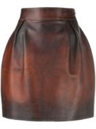 Versace Distressed Leather Skirt - Brown