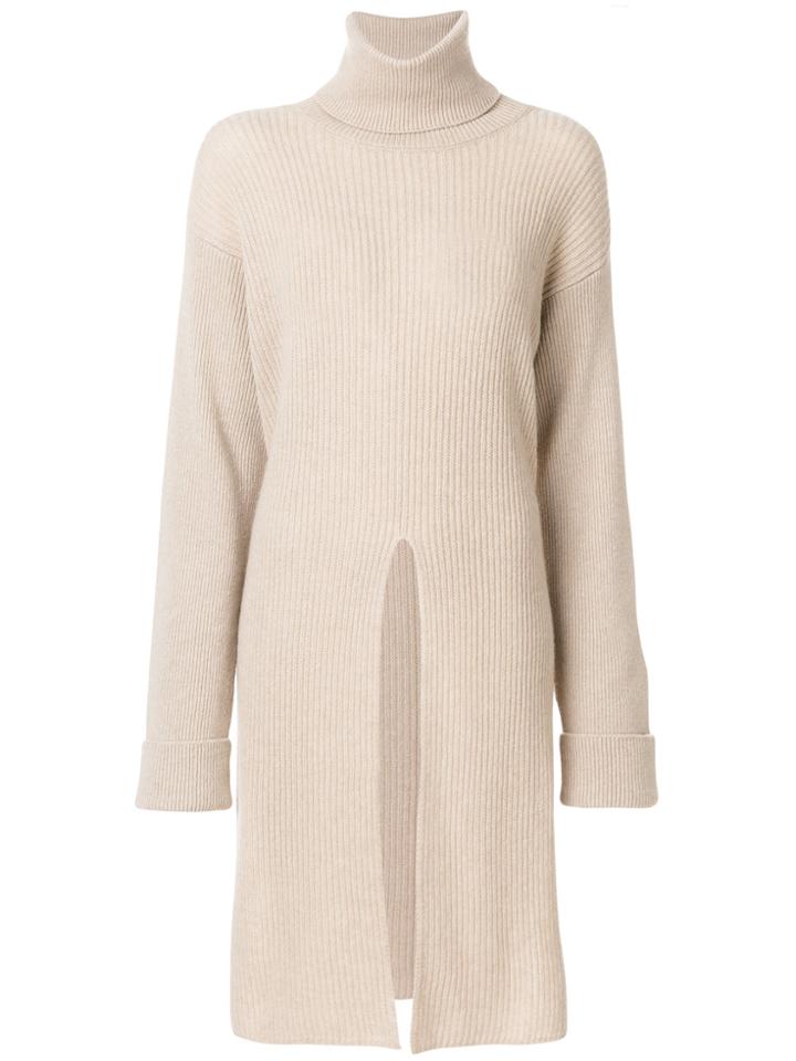 Agnona Roll Neck Slit Jumper - Nude & Neutrals