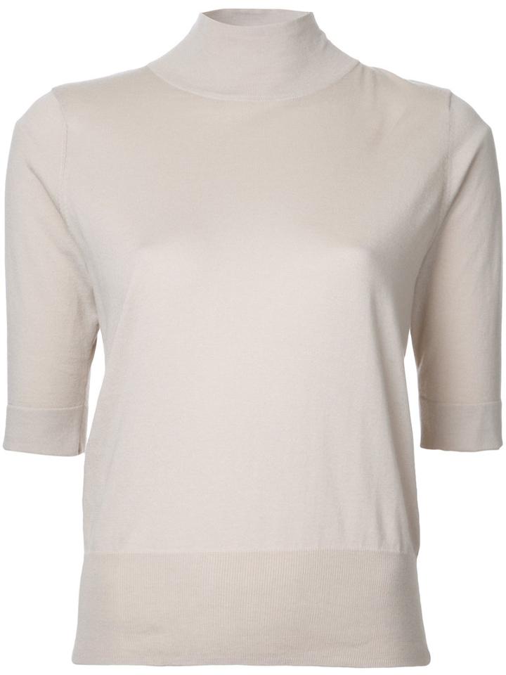 H Beauty & Youth Ribbed Trim Top, Women's, Nude/neutrals, Cotton/silk