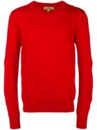 Burberry Fine Knit Crew Neck Sweater - Red