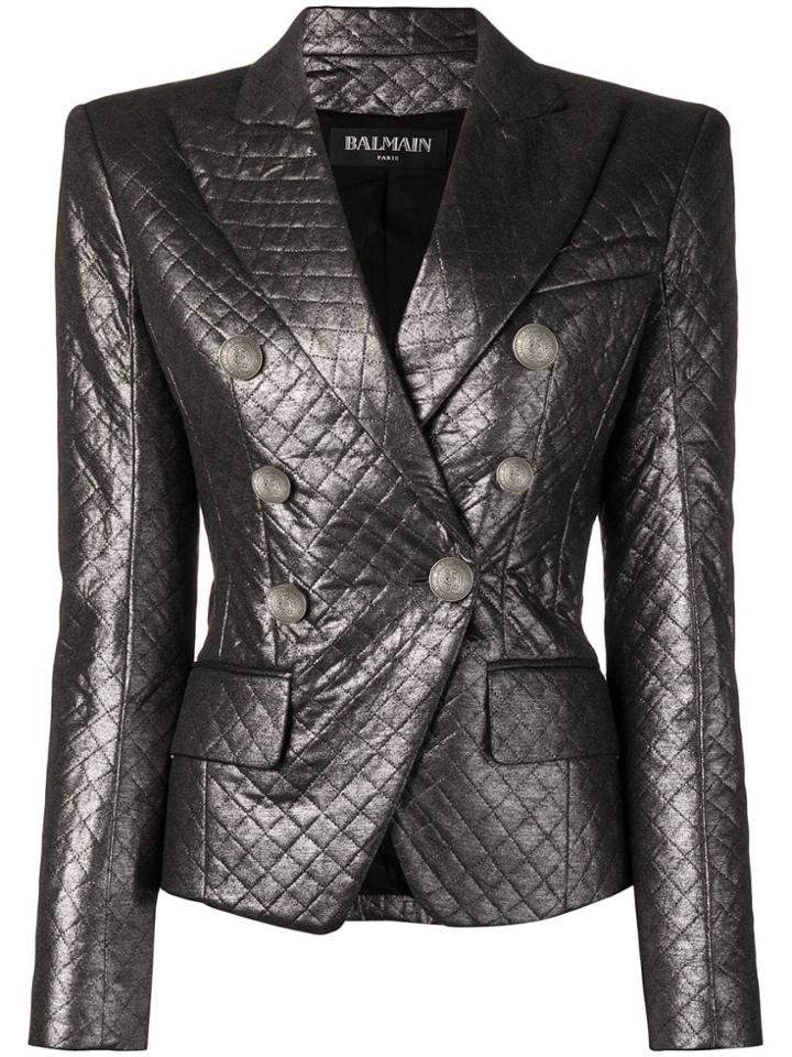 Balmain Quilted Fitted Blazer - Grey