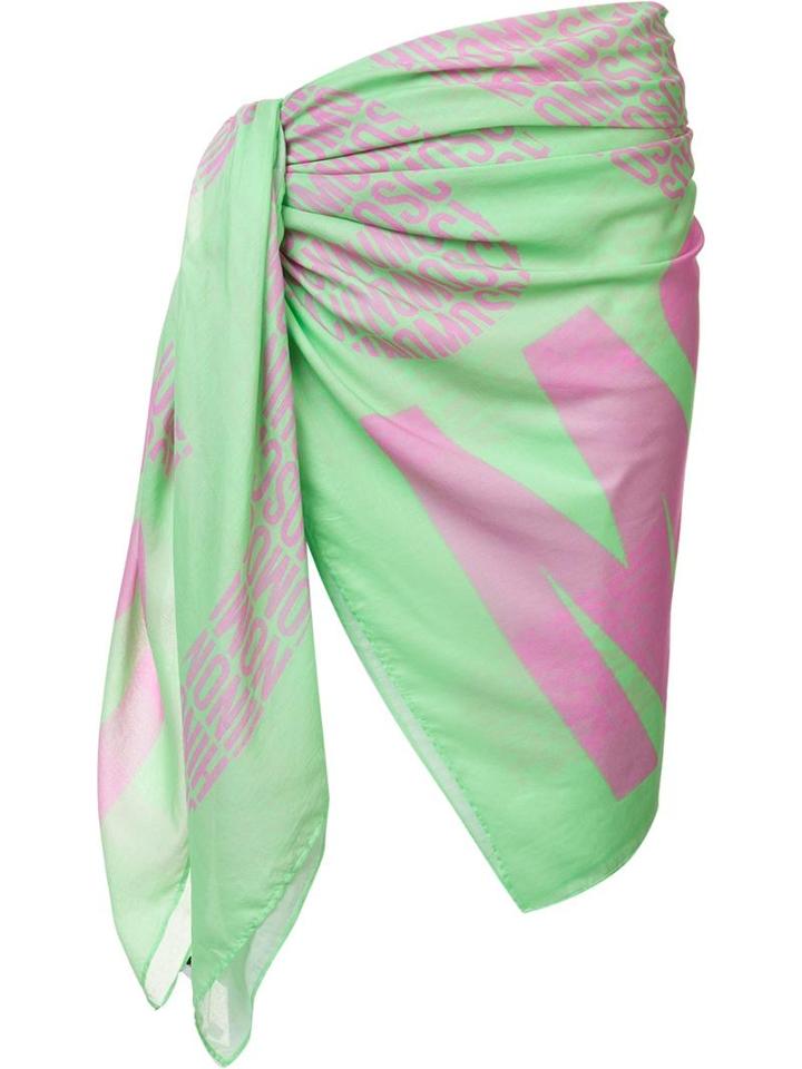 Moschino Logo Print Sarong, Women's, Green, Cotton