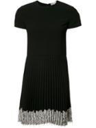 Red Valentino - Lace Hem Pleated Dress - Women - Polyester/acetate - 40, Black, Polyester/acetate