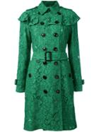 Burberry Ruffle Trim Trench Coat, Women's, Size: 6, Green, Silk/cotton/polyamide/viscose