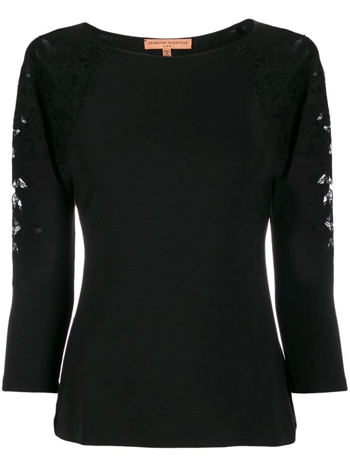 Ermanno Scervino Slim-fit Lace Embroidery Top - Black