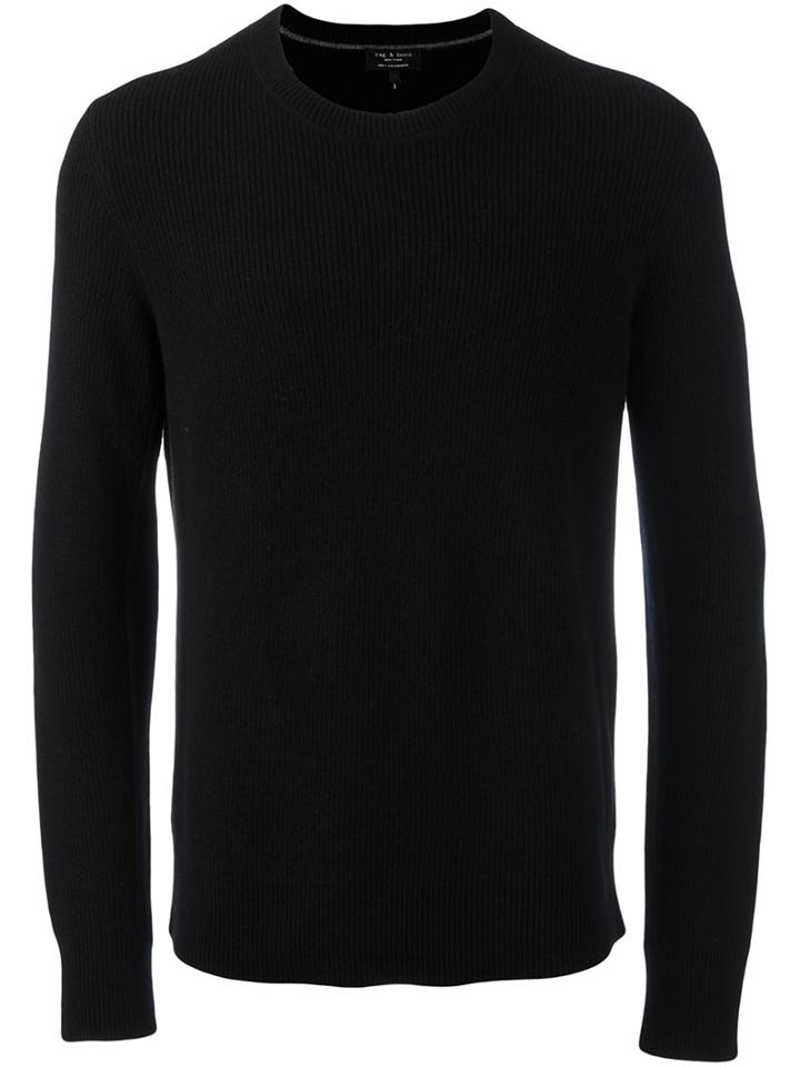 Rag & Bone Crew Neck Jumper, Men's, Size: Xxl, Black, Cashmere