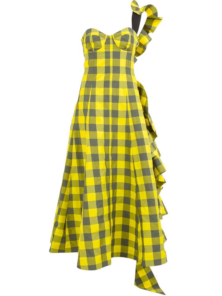 Natasha Zinko One-shoulder Bustier Check Dress - Yellow
