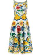 Dolce & Gabbana Majolica Print Dress, Women's, Size: 44, White, Spandex/elastane/cotton/silk
