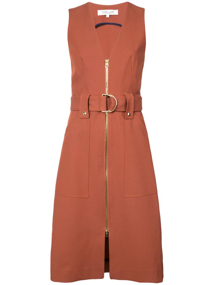 Dvf Diane Von Furstenberg Zip Front Belted Dress - Brown