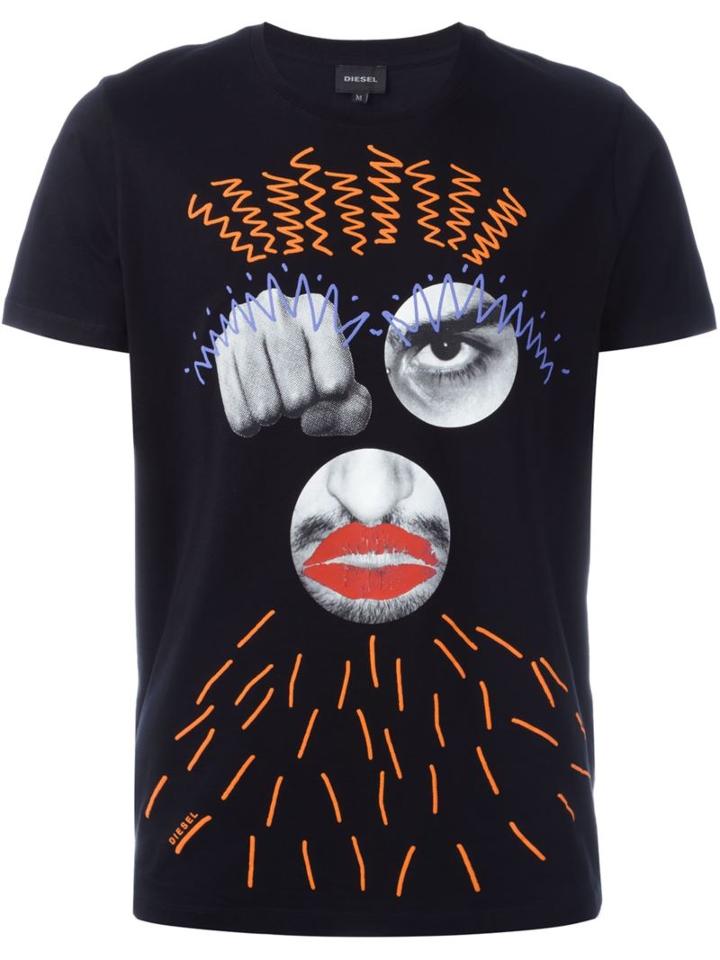 Diesel Face Print T-shirt, Men's, Size: Xxl, Black, Cotton