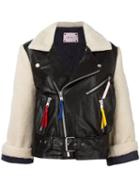Fleamadonna Bi-material Biker Jacket, Women's, Size: Large, Black, Polyurethane/rayon/polyester/polyester