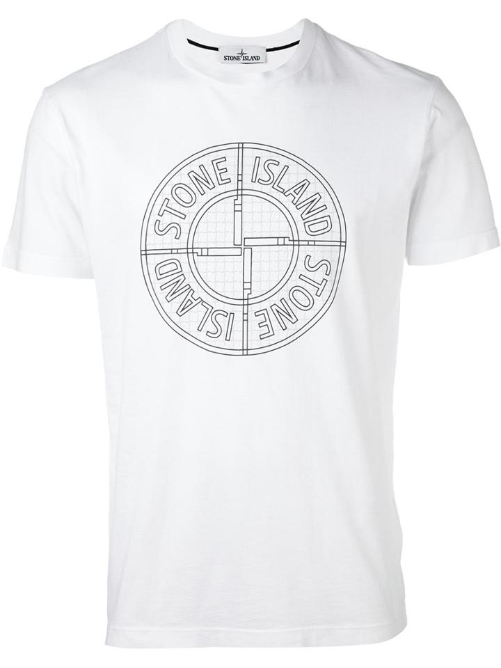 Stone Island Logo Print T-shirt, Men's, Size: Small, White, Cotton