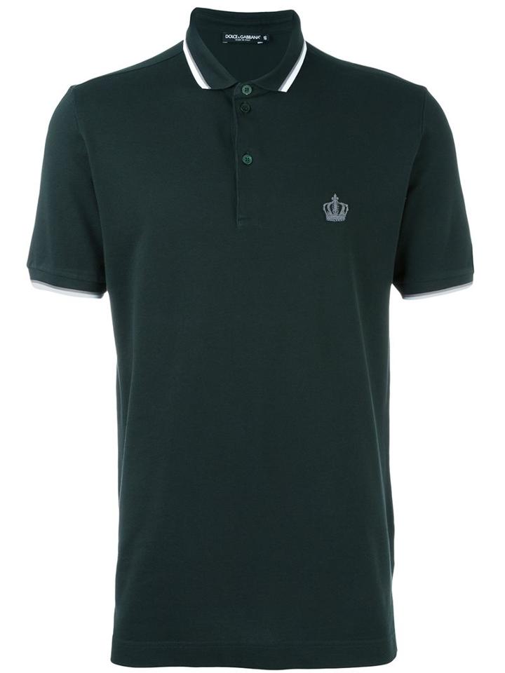 Dolce & Gabbana Embroidered Crown Polo Shirt, Men's, Size: 44, Green, Cotton