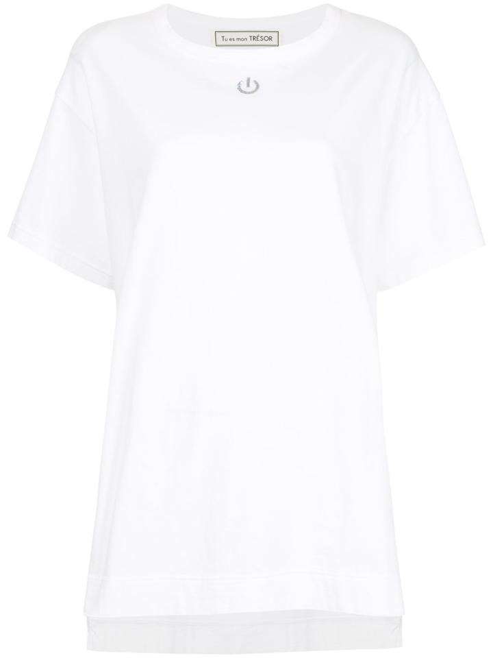 Tu Es Mon Trésor Sequin Power Button T-shirt - White