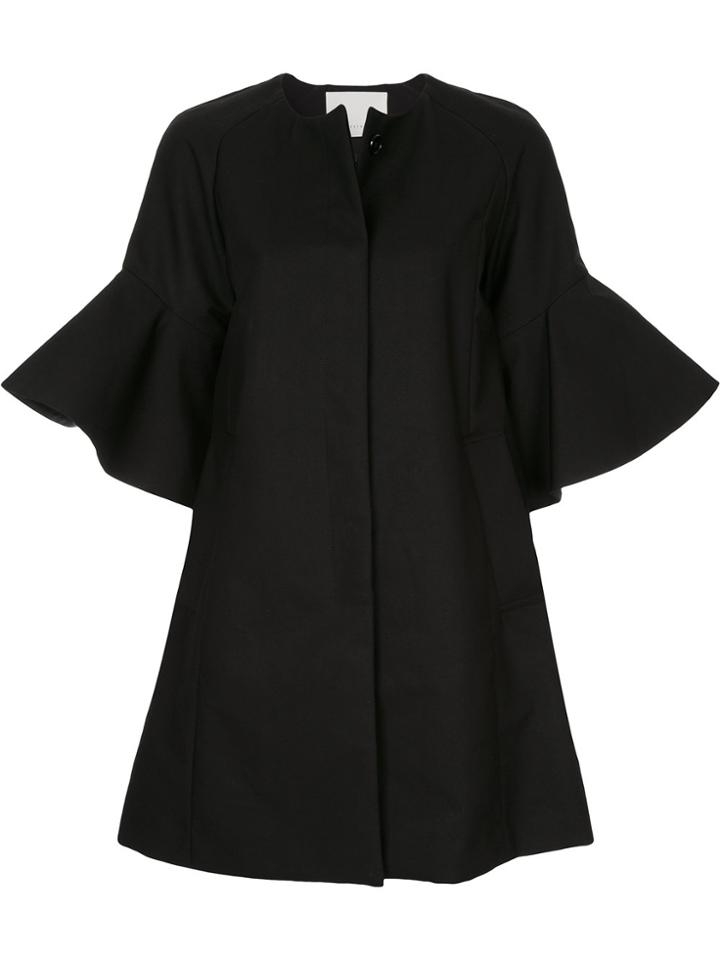 Estnation Flared Button Up Coat - Black