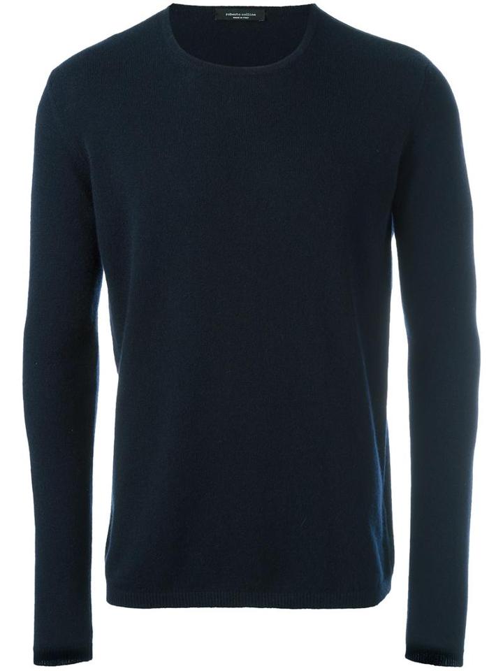 Roberto Collina Crew Neck Jumper, Men's, Size: 52, Blue, Cashmere