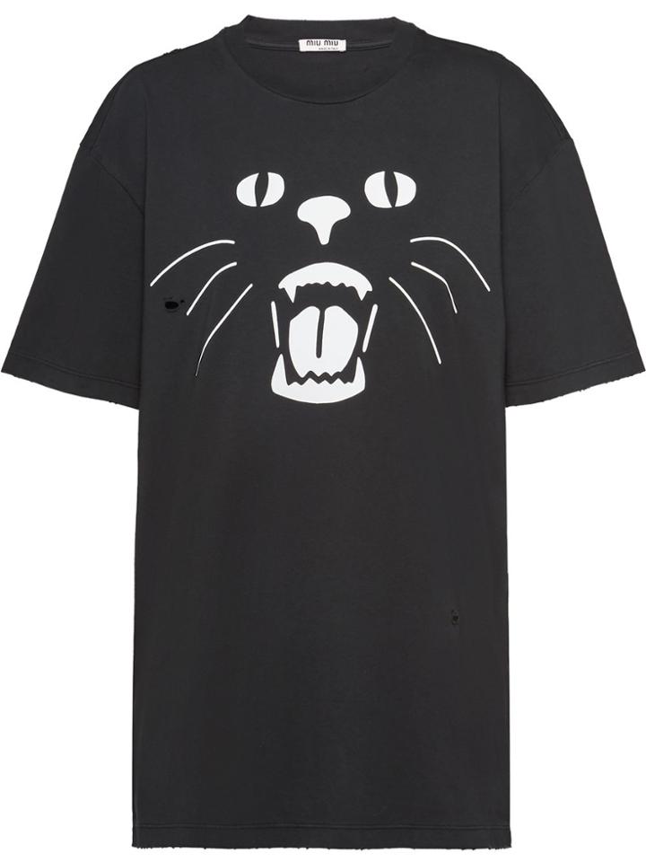 Miu Miu Printed Cotton T-shirt - Black