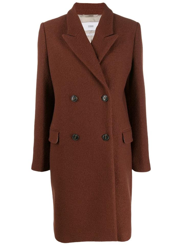 Closed Double-breasted Midi Coat - Brown