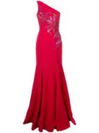 Marchesa Notte One Shoulder Long Dress - Red