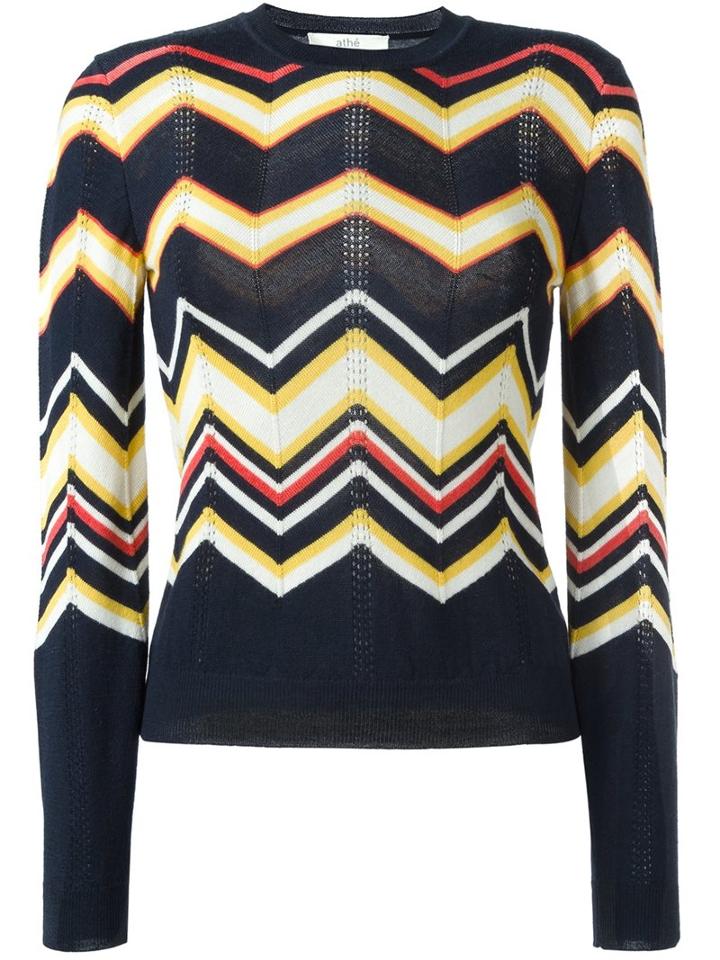 Vanessa Bruno Athé Chevron Knit Jumper, Women's, Size: Medium, Blue, Merino