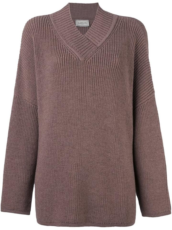 Lanvin Oversize V-neck Jumper, Women's, Size: 42, Pink/purple, Wool/yak