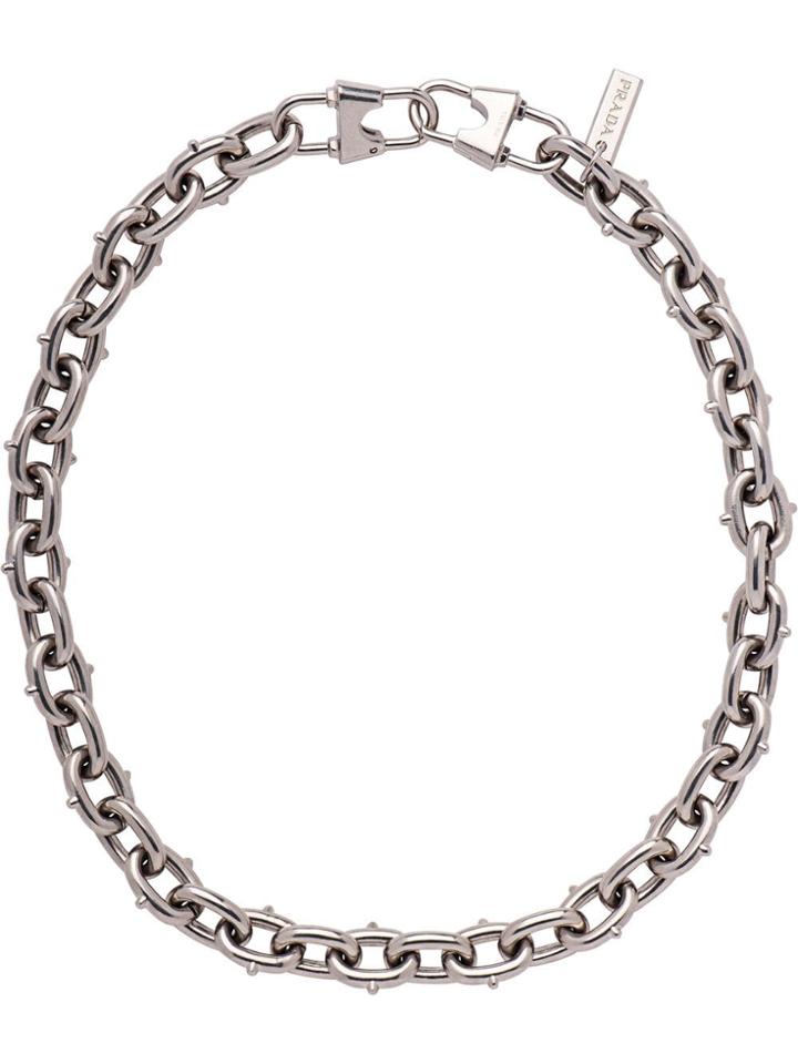 Prada Chain Necklace With Logo - Silver
