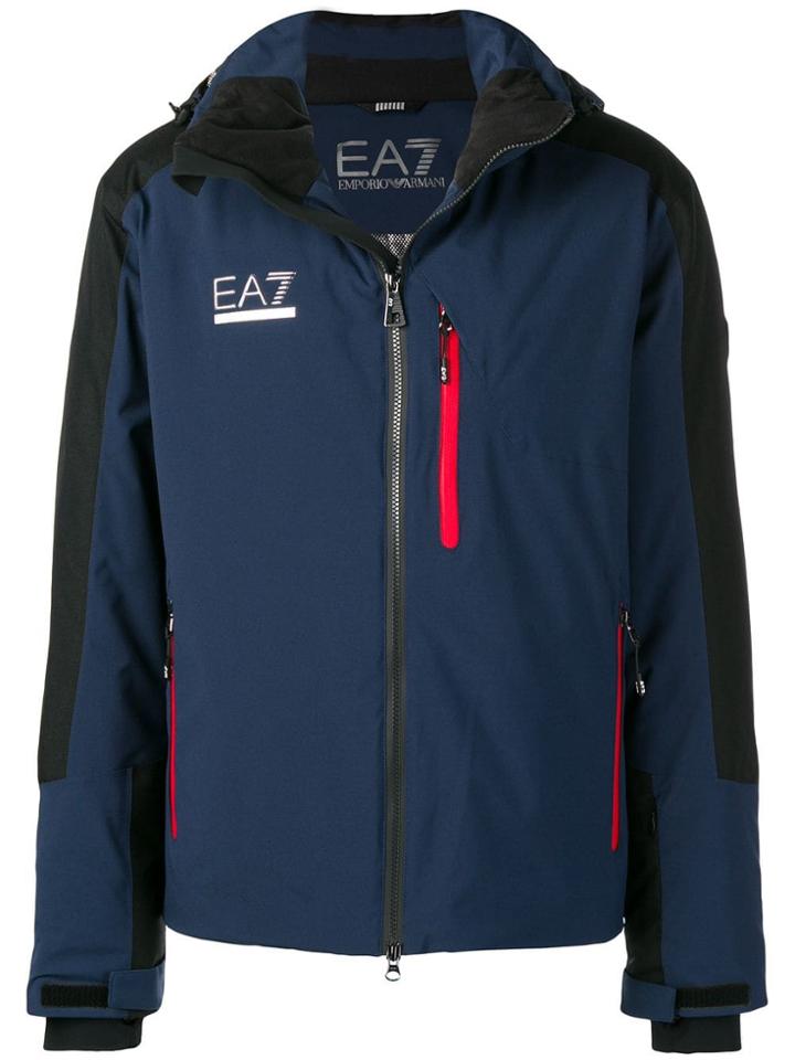 Ea7 Emporio Armani Logo Print Hooded Jacket - Blue