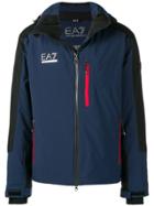 Ea7 Emporio Armani Logo Print Hooded Jacket - Blue