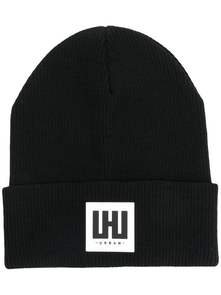 Les Hommes Urban Logo Knitted Hat - Black