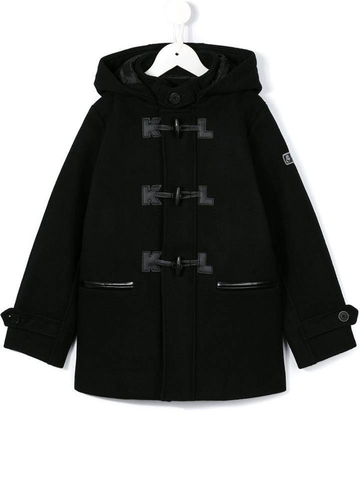 Karl Lagerfeld Kids Hooded Duffle Coat, Boy's, Size: 10 Yrs, Black