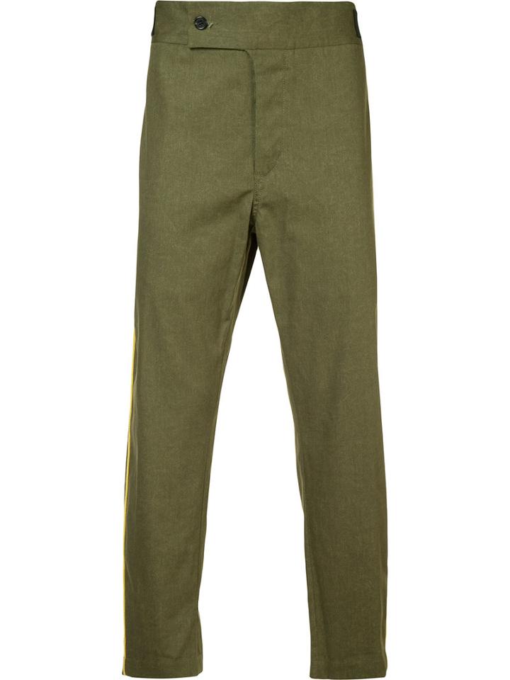 Ann Demeulemeester Side Pipping Cropped Trousers, Men's, Size: Medium, Green, Cotton