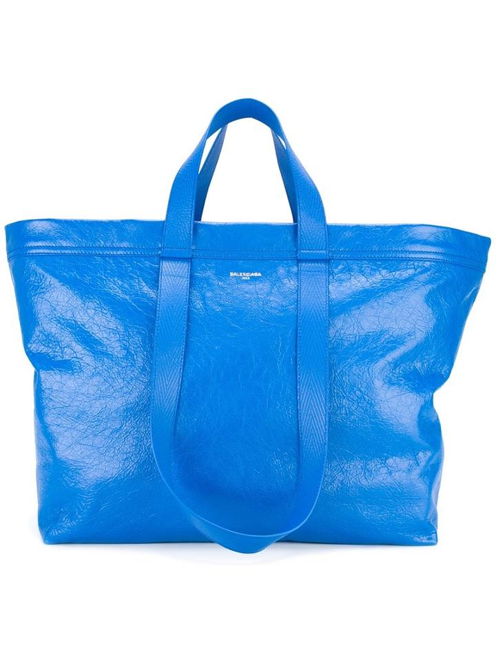 Balenciaga Double Handles Tote, Men's, Blue, Lamb Skin