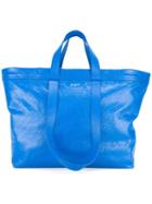 Balenciaga Double Handles Tote, Men's, Blue, Lamb Skin