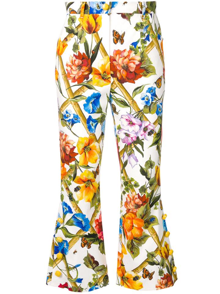 Dolce & Gabbana Floral Print Flared Cropped Trousers - White