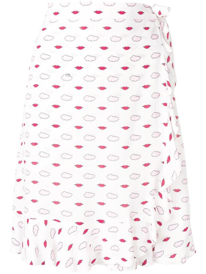 Vivetta Clouds And Lips Print Ruffle Trim Skirt - White