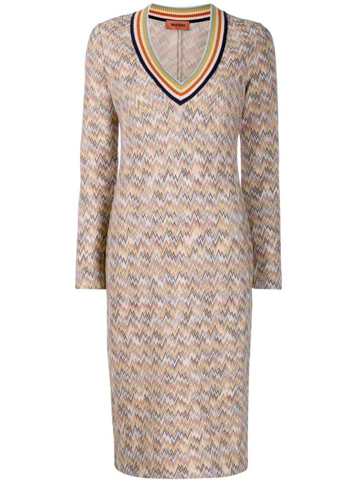 Missoni Striped V-neck Dress - Neutrals
