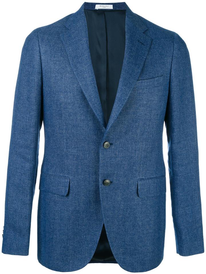 Boglioli Flap Pockets Blazer, Men's, Size: 52, Blue, Linen/flax/wool/acetate/cupro