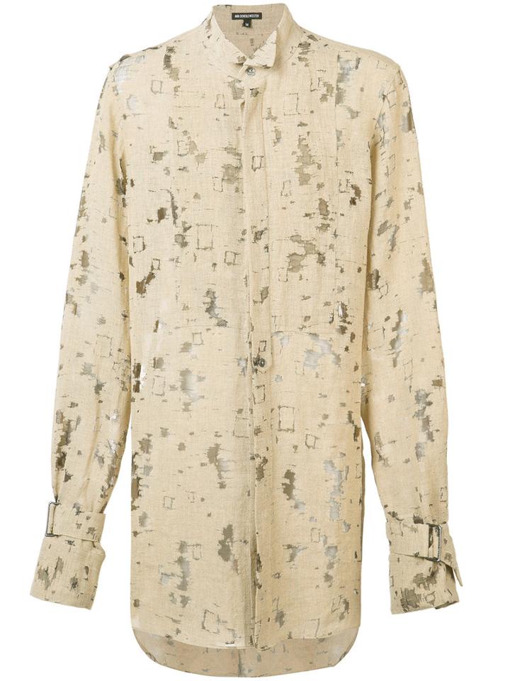 Ann Demeulemeester - Oversize Devoré Shirt - Men - Linen/flax/nylon - M, Brown, Linen/flax/nylon