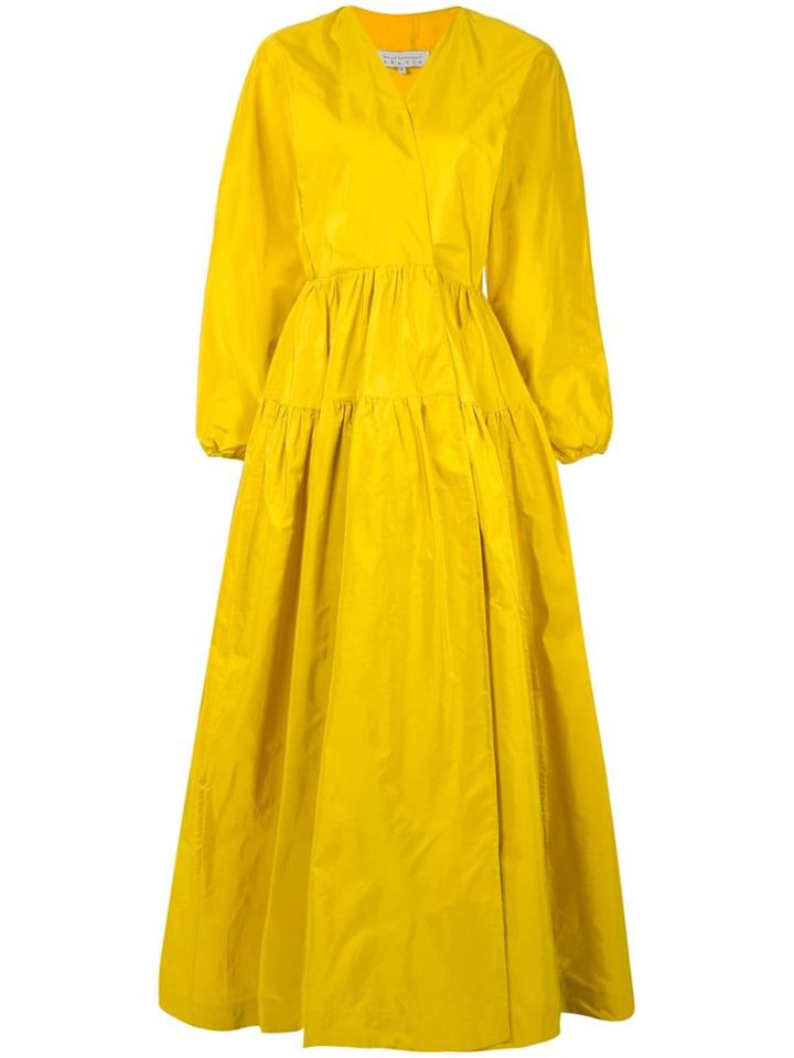 Abadia Gathering Layered Silk Dress - Yellow