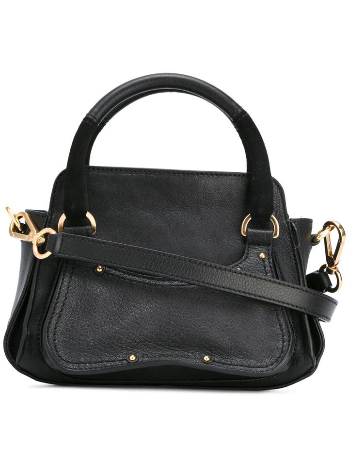 See By Chloé Detachable Strap Tote, Women's, Black, Sheep Skin/shearling/calf Leather/cotton