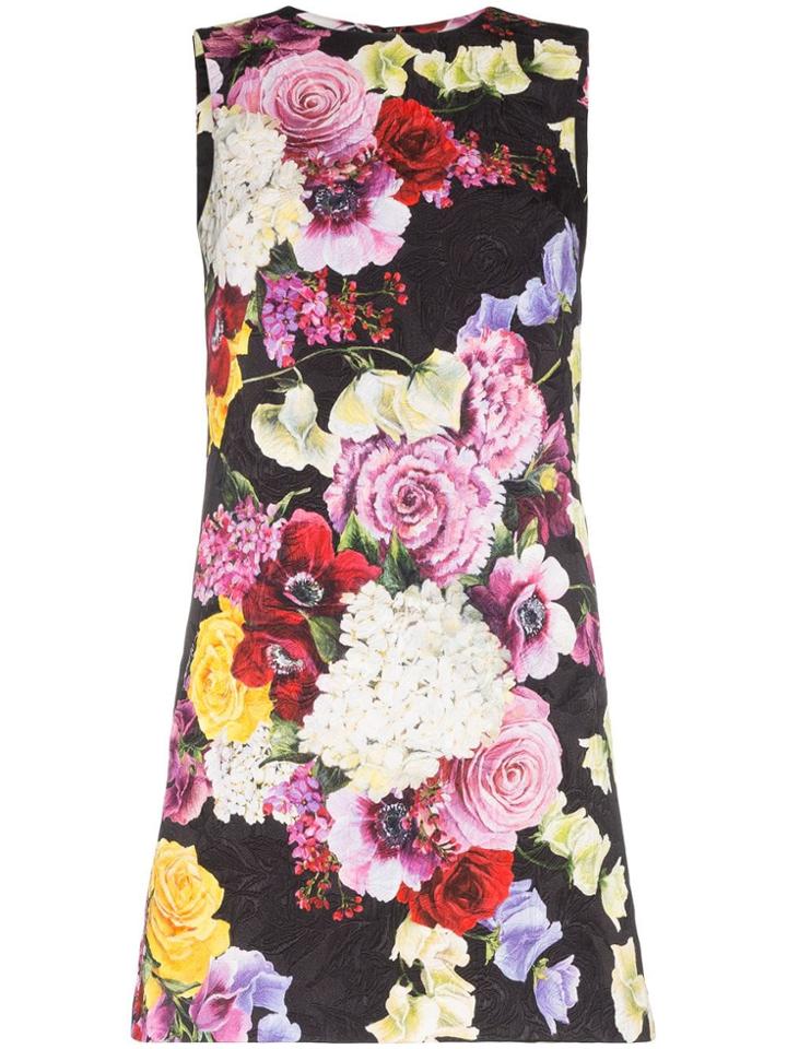 Dolce & Gabbana Floral Print Sleeveless Cotton Blend Shift Dress -