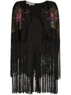 One Vintage Embroidered Fringed Kimono - Black