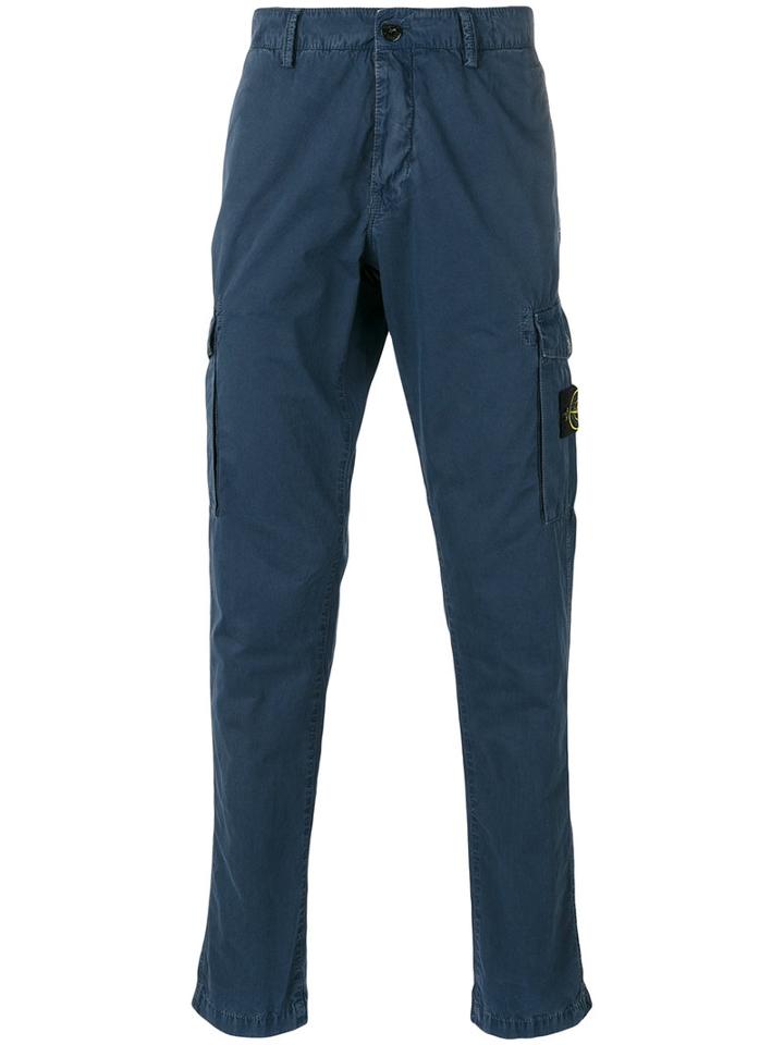 Stone Island Side Pockets Skinny Trousers, Men's, Size: 31, Blue, Cotton